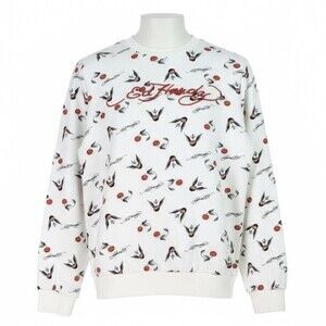 Ed Hardy Kids White Crewneck Sweatshirt Cherry & Swallow Graphic Print